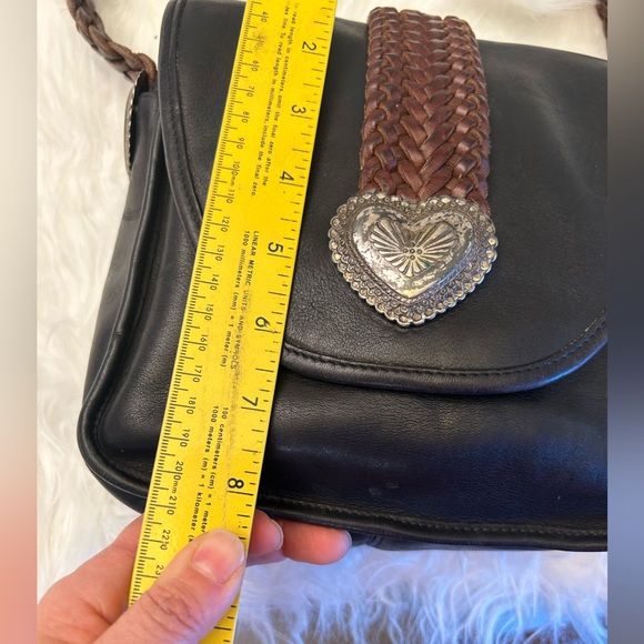 Vintage Brighton Black Smooth Leather Crossbody Purse Bag w/brown woven strap. T - Picture 14 of 15